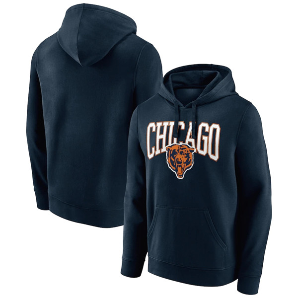 Men's Chicago Bears Navy Gridiron Classics Campus Standard Pullover Hoodie - Click Image to Close